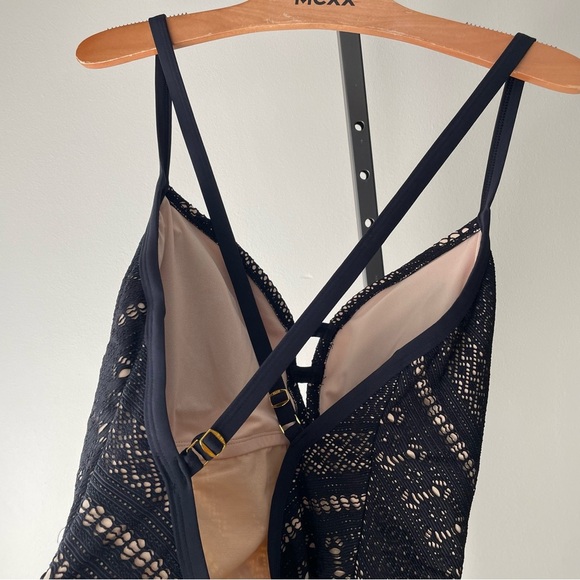 Bleu Rod Beattie Lace One Piece Swimsuit Bathing Suit Black Tan Plus Size 18W - Picture 5 of 8